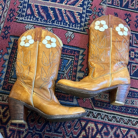 Vintage 70s RARE Acme floral and leaf Heeled Western mid calf boot sz 8.5 - Picture 15 of 16